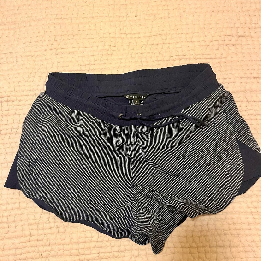 Athleta Women's Blue and White Striped Athletic Shorts